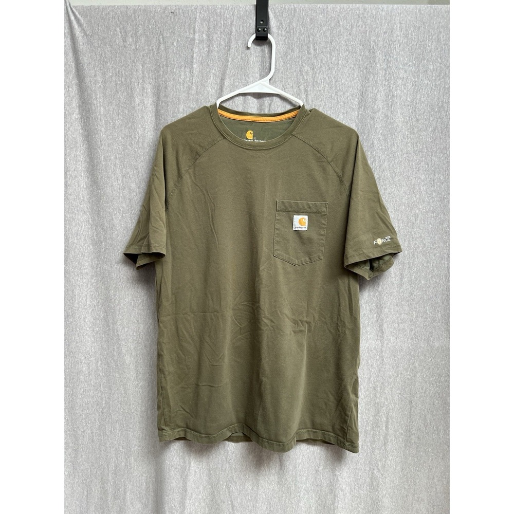 Carhartt Men's Relaxed Fit Pocket Sz L Logo T-Shirt Green Short Sleeve Crew Neck